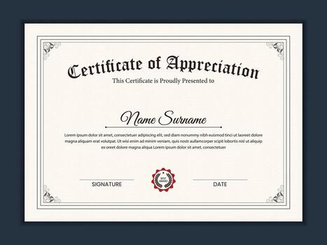 Certificate design with frame border, diploma certificate of achievement template, certificate of award vector