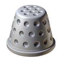Silver metal thimble with numerous indentations isolated on transparent background png