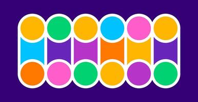Modern abstract photo frame collage design featuring alternating colorful circles and rectangles outlined in white on a purple background, perfect for creative collage, layout template, or decorative. vector