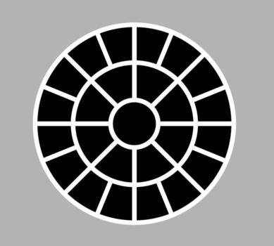 Abstract circular photo frame collage design set featuring segmented black slices and white concentric outlines, ideal for modern minimalist layouts, radial vector