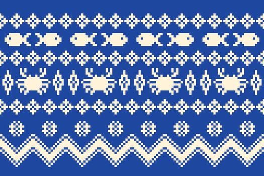 Pixel Art Ocean Pattern Background fidh crab vector