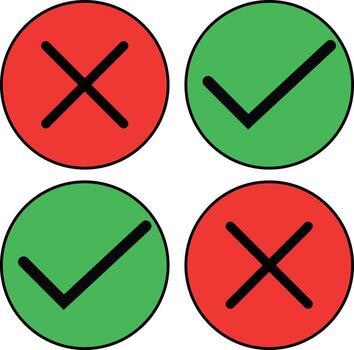 Four circular icons showing red cross marks and green check marks vector