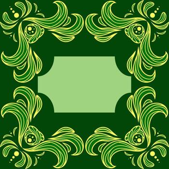 Frame with copy space and vintage curl on green background vector