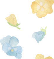 Watercolor floral seamless pattern featuring alternating blue and yellow flowers. Soft, delicate style perfect for textiles, wrapping paper, spring-themed designs, or feminine stationery and decor. png