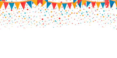 Watercolor horizontal seamless border garlands flags and confetti. Hand drawn illustration for nursery, posters, children's rooms, for paper, stationary, fabric png