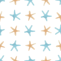 Seamless marine pattern with blue and beige starfish. The background is hand-drawn in watercolor. for the manufacture of fabrics, textiles, napkins, wrapping paper, postcards, decor, stationery png