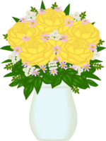 Beautiful idea and style of yellow roses mixed lovely white and pivk flowers and the green leaves in the clue ceramic vase for decorate home or flower shop. png