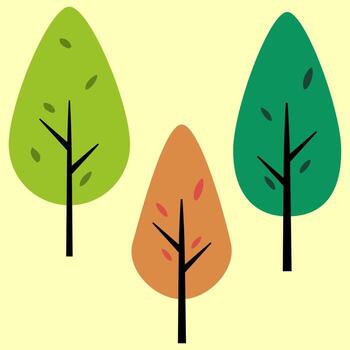 Three trees with different colors on a yellow background vector