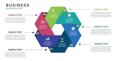 Venn diagram business infographic circle chart template 6 steps options for presentation with venn diagram elements, Business step info graph for presentation vector