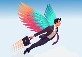 Businessman flying with colorful wings vector