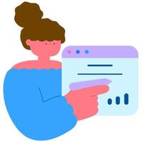 Businesswoman using pen and tablet screen to plan business strategy, digital planning concept flat illustration vector