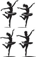 Four ballet dancers in silhouette isolated on white background vector