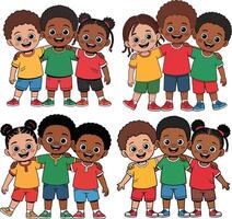 Diverse group of smiling children standing together isolated on white background vector