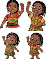 Four happy african children dancing isolated on white background vector