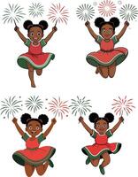Four dancing girls with fireworks isolated on white background vector
