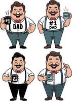 father's day illustration set of cartoon dad with mustache and beard vector