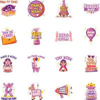 Pack of Birthday Fun Flat Style Stickers vector