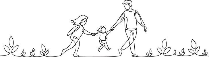 line drawing of a family with a child vector