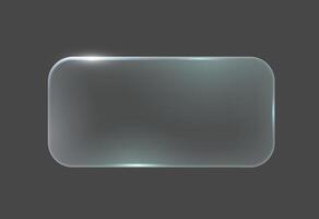Glossy rectangular glass button with rounded corners on dark background. Sleek, minimalist design with subtle reflections, suitable for modern interfaces and tech designs. vector