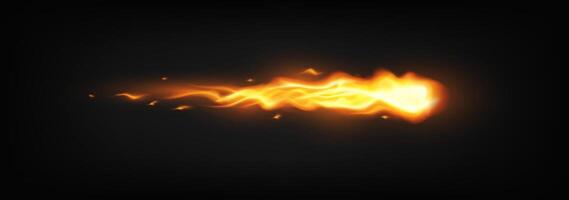 Fireball. Bright, fiery streak across a dark backdrop. Dynamic orange and yellow flames create intense visual impact. Perfect for energy, speed, or power themes. vector
