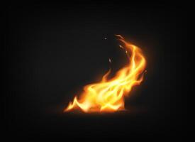 Dramatic illustration of vibrant flames with dynamic movement against dark backdrop. The warm colors and captivating glow enhance the sense of energy and power. vector