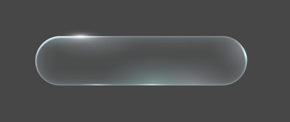A sleek glass button with a glossy look on a dark background. Smooth edges and reflective surface make it suitable for modern digital interfaces.