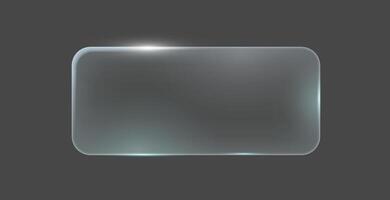 Sleek glass button icon with rounded corners. and reflective. Set against a dark background. Ideal for modern user interfaces and digital designs. vector