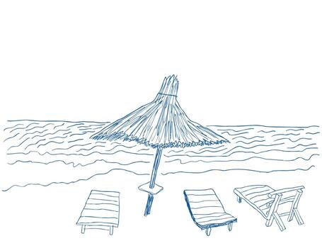 empty sunbeds and on empty beach umbrella vector