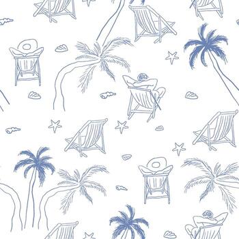 seamless pattern with palms and armchairs on the beach vector