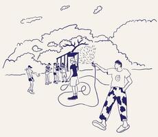 teenagers hang out outside with watering vector