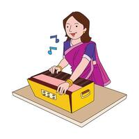 A woman is playing harmonium vector