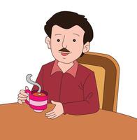 One man sitting on a chair drinking tea vector