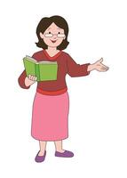 A teacher is pointing with a book in her hand vector