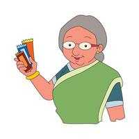 A grandmother smiling hash holding chocolate vector