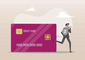 a man running away with a bag of money, symbolizing credit card fraud or theft vector