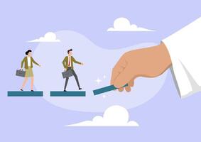 Jesus hand placing a bridge piece for two individuals crossing a gap vector