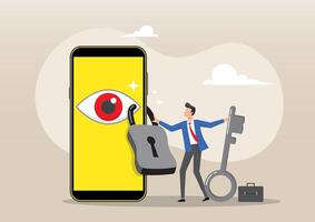 businessman locked the phone screen and held the key vector