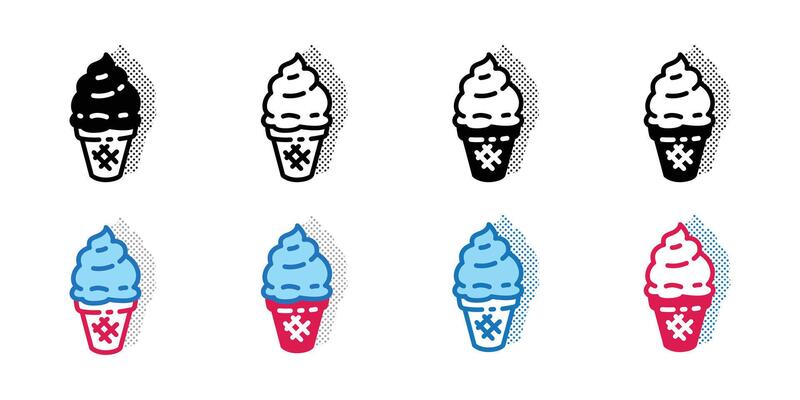 ice cream cone icon half tone cartoon character doodle food pastel logo symbol outline isolated illustration design