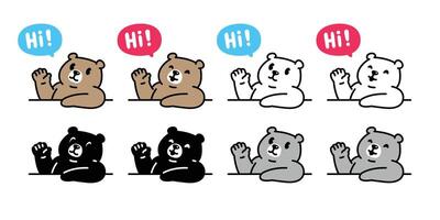 Bear polar bear icon teddy hello hi greeting smiling cartoon character doodle logo illustration symbol design vector
