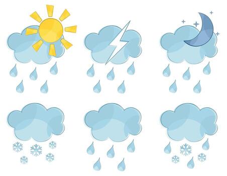 Clouds with sun and moon, a rain and snow. vector