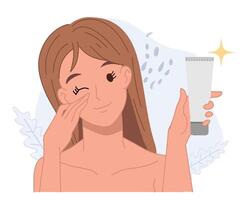 woman review skincare product.flat cartoon character illustration. vector