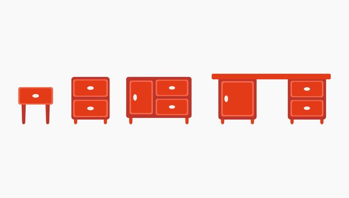 collection of red cabinets and cupboard for restaurant, house, and bar illustration background, poster and websites furniture promotion