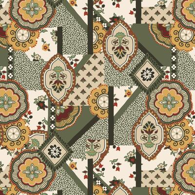 Ethnic paisley and geometric motif patchwork pattern