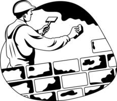 A glyph style illustration of a bricklayer making a wall vector