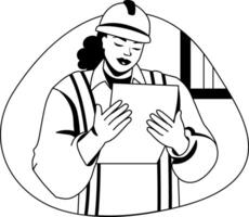 A female worker reading note illustration in glyph style vector