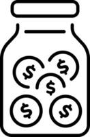 A line style icon showing coins jar vector