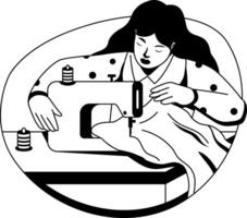 Glyph illustration of a woman sewing clothes with a machine vector