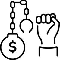 An outline style icon depicting debt vector
