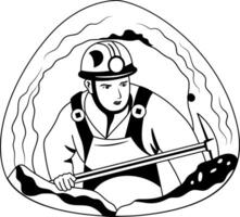 A glyph style illustration of a miner working with a pickaxe vector