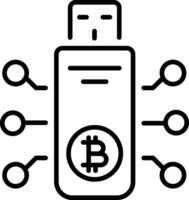 An outline style icon depicting bitcoin usb vector